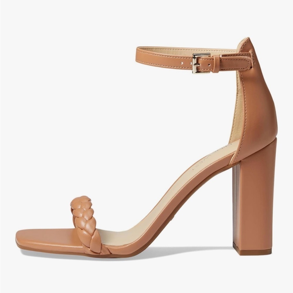 Nine West Allha 3 Braided Strap Chunky Heels in Macaroon Tan 6.5 - Picture 2 of 13